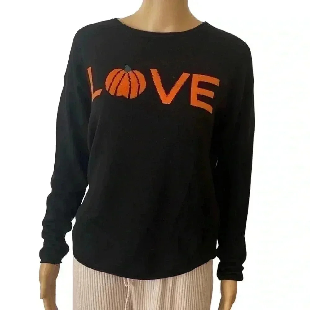 Rachel Zoe Cashmere Blend Women’s Sweater LOVE Pumpkin Print Size M